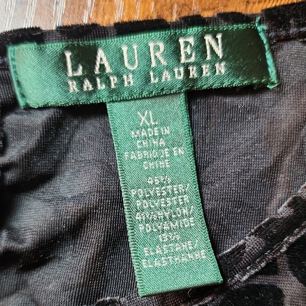 LAUREN RALPH LAUREN | Tonal Black Burnout‎ Velvet Peplum Whimsigoth Top | XL - Picture 3 of 9